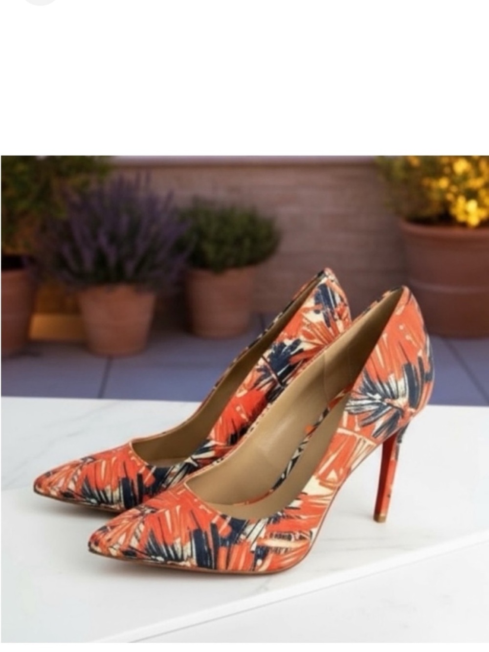 Mix No. 6 Coral Tropical Print Stiletto Heels Size 10M EUC
